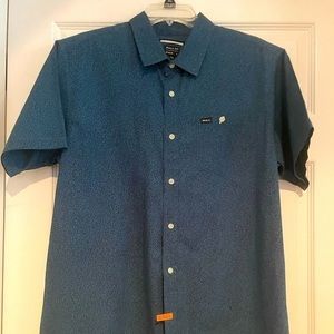 RVCA Blue Black Men’s Short Sleeve Button Down Dress Shirt